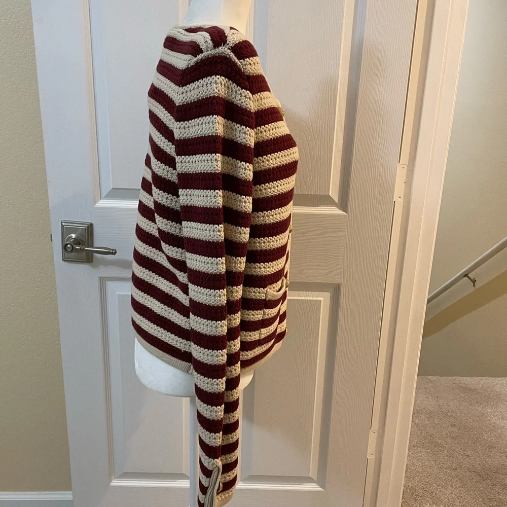 Striped Burgundy and Cream Women's Sweater - Picture 4 of 9